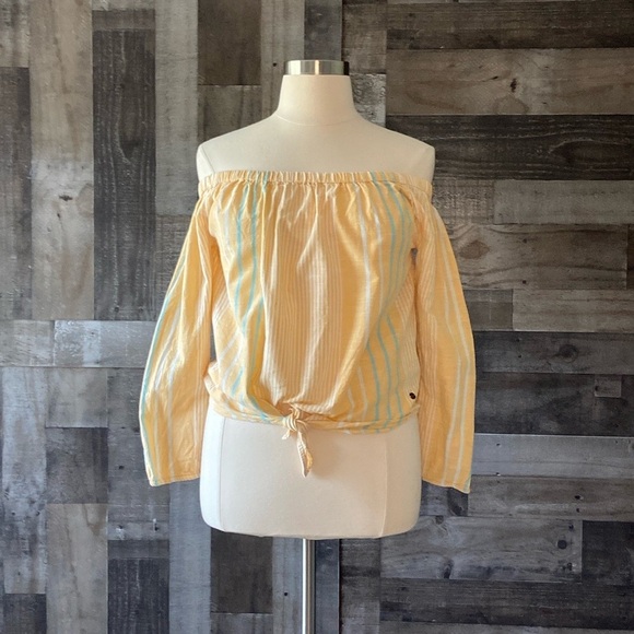 Roxy off the shoulder top medium pastel stripes beach California vacation surf - Picture 13 of 13